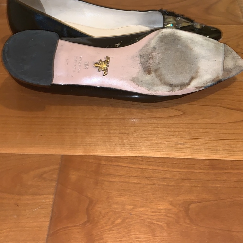 Prada, jeweled Flats.